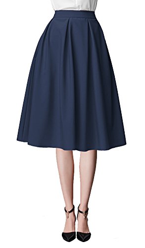 Urban CoCo Women's Knee Length A Line Midi Skirt Casual Work Elastic High Waisted Skirts with Pockets