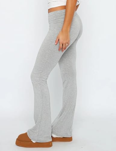 Women's Flare Skinny Pants Fold Over Leggings Stretch