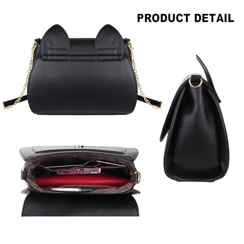 Women's Moon PU Leather Gothic Crossbody Cat Handbag — Black Shoulder Bag