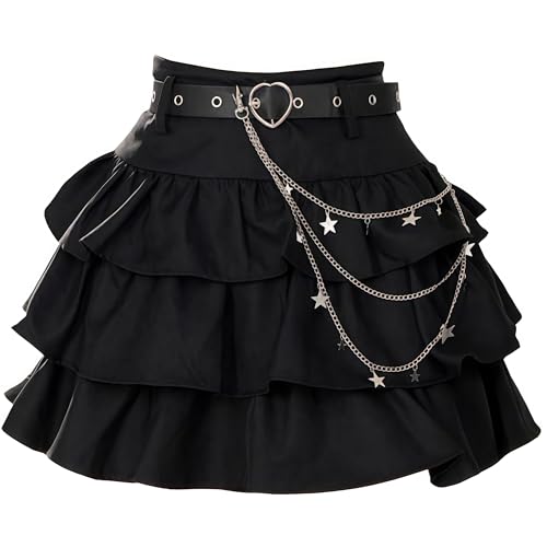 Women Gothic Lolita Mini Skirt Harajuku Y2K Short Skirt Layered Ruffled High Waist A-Line Skirts for Teens