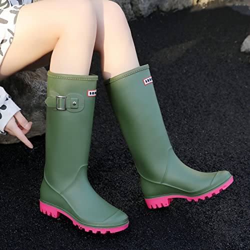 Rain Boots For Women, Waterproof Anti-slip Knee High Rubber Boots