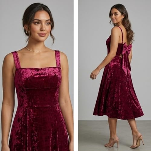 Elegant Classy Crushed Velvet Sleeveless Dress with Bow tie and Adustable Straps Short Formal Dress