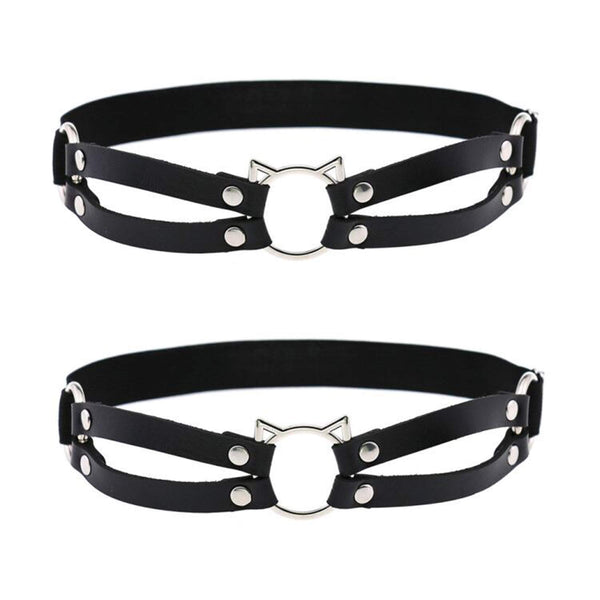 2pcs Adjustable Faux Leather Leg Garter, Elastic Punk Thigh Straps for Ladies