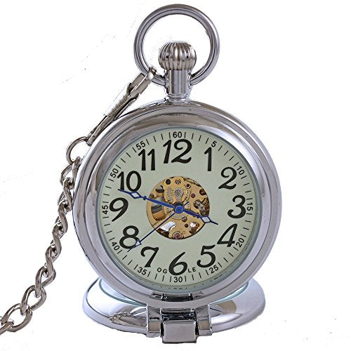 Waterproof Silver Skeleton Half-Hunter Pocket Watch