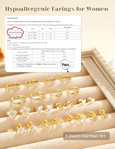 Hypoallergenic Gold Stud Earrings for Women - 14k Gold Plated Surgical Stainless Steel Earrings