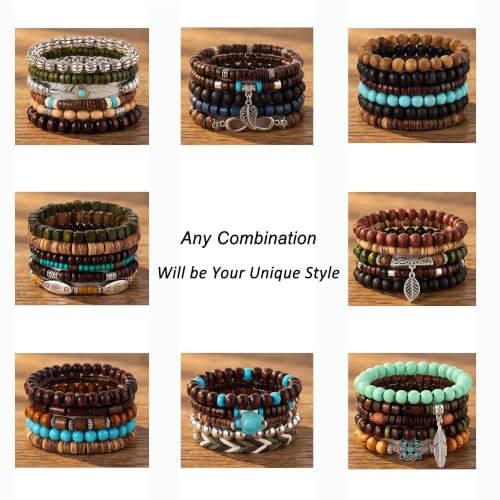 SONNYX 43Pcs Punk Wooden Beads Bracelets Gothic Bracelet for Men