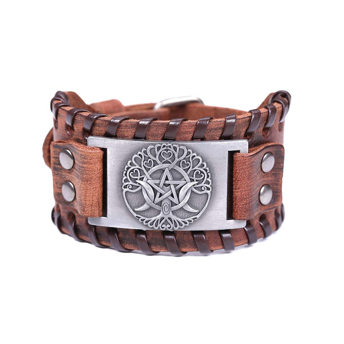 HAQUIL Viking Wiccan Egytian Black Brown Wide Leather Wristband Bracelet Ancient Medieval Jewelry Gift for Men
