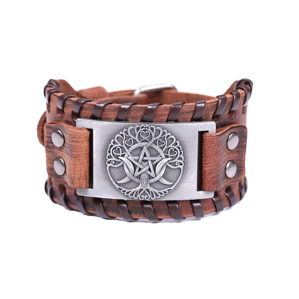 HAQUIL Viking Wiccan Egytian Black Brown Wide Leather Wristband Bracelet Ancient Medieval Jewelry Gift for Men