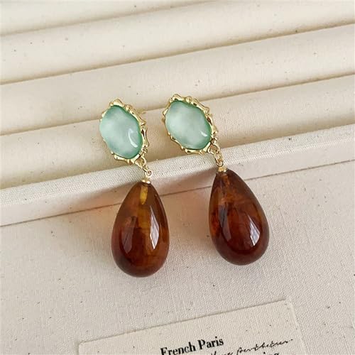 Vintage Amber Teardrop Dangle Earrings for Women Girls Hypoallergenic Lightweight Big Waterdrop Resin Statement Drop Dangling Stud Earrings Antique