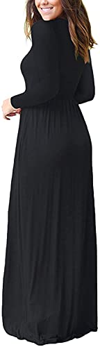AUSELILY Womens Long Sleeve Maxi Dress Casual Empire Waist with Pockets