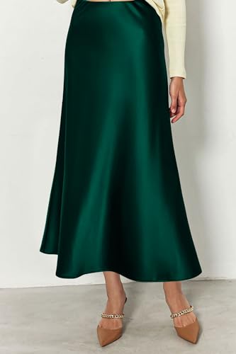 PRETTYGARDEN Women's Satin Midi Skirts Dressy Casual