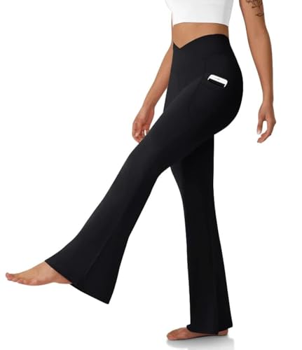 Women's Flare Leggings With Pockets Crossover High Waisted Main image
