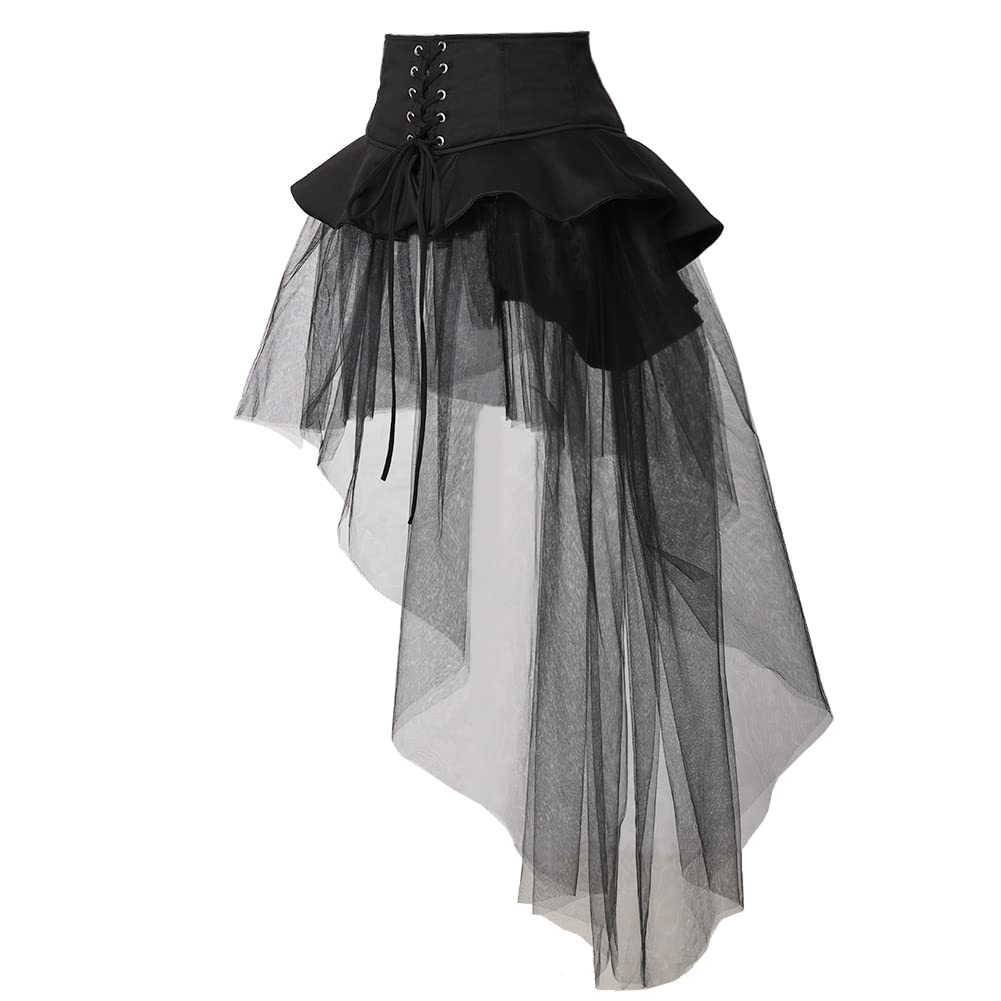 BPURB Women's Gothic Steampunk Bustle Skirt Ruffle Overskirt Pirate Costume