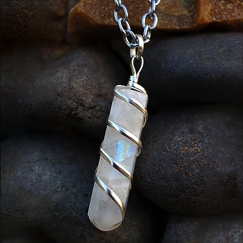 Rainbow Moonstone Healing Crystal Necklace