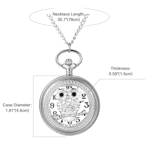 Women's Pocket Watch Skeleton Owl Pocket Watches Pendant Necklace Rhin