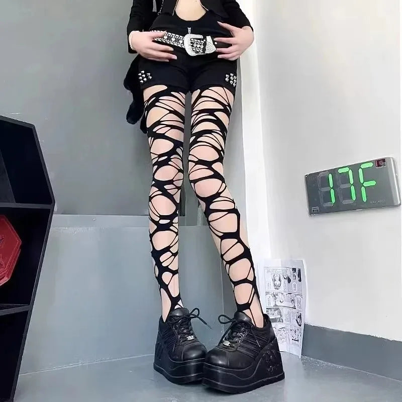 Ripped Gothic Fishnet Mesh Tights – Punk Egirl Style Main image