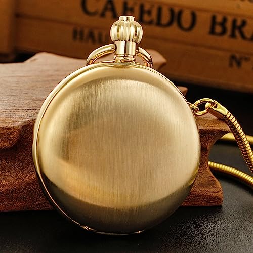 Men's Mechanical Pocket Watch with Chain, Vintage Full Copper Hand-Win