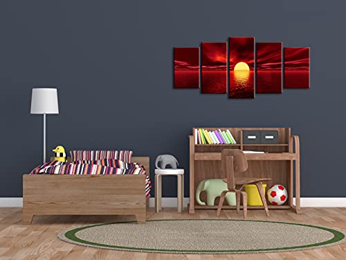 Red Sun 5-Piece Modern Canvas Wall Art
