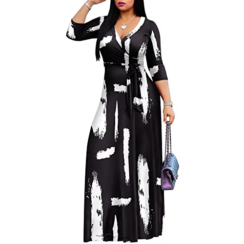 AOMONI Women's Maxi Dresses Summer Casual Wrap Tie Waist Long Dress