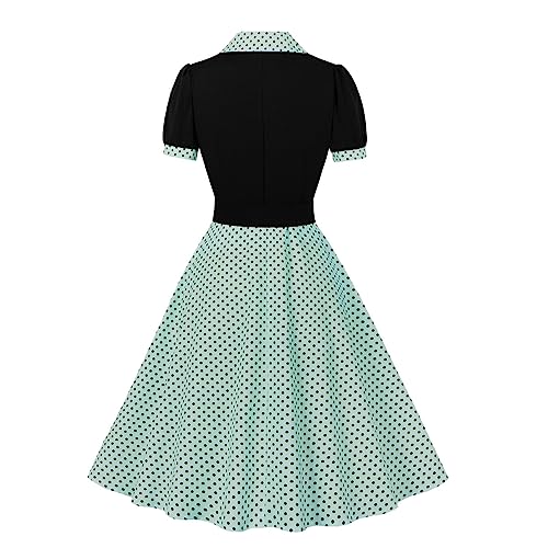 1950s Dresses for Women Vintage Rockabilly Retro Short Sleeve Tie Midi Dress Cocktail Party Evening Prom Gown