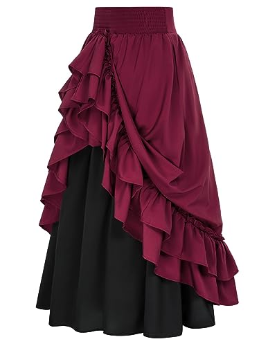 Scarlet Darkness Victorian Maxi Skirt Women Renaissance Goth Flowy Skirts