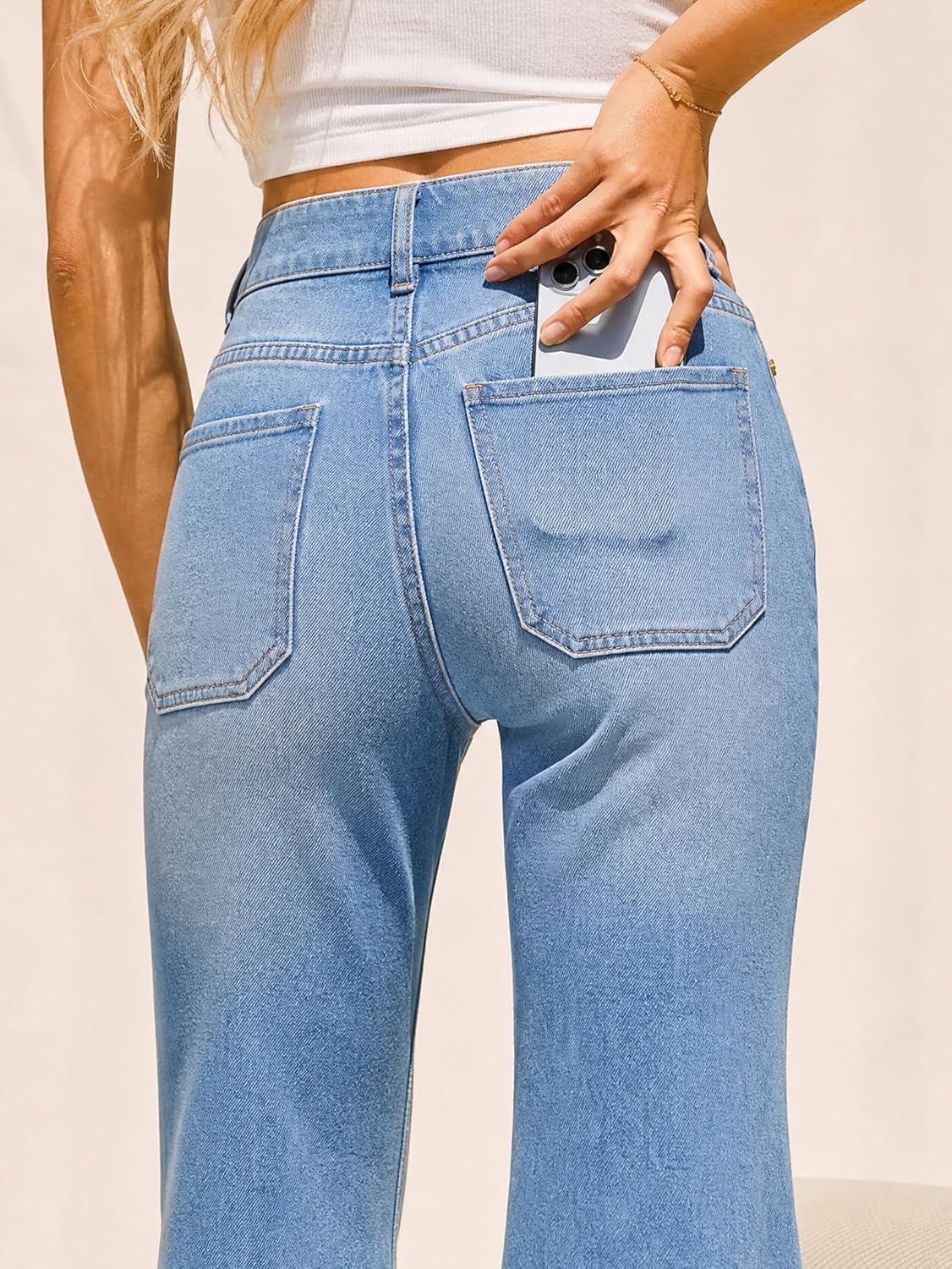 Flare Jeans For Women Frayed Hems Bell Bottom Jeans Mid High Waisted
