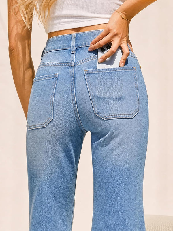 Flare Jeans For Women Frayed Hems Bell Bottom Jeans Mid High Waisted