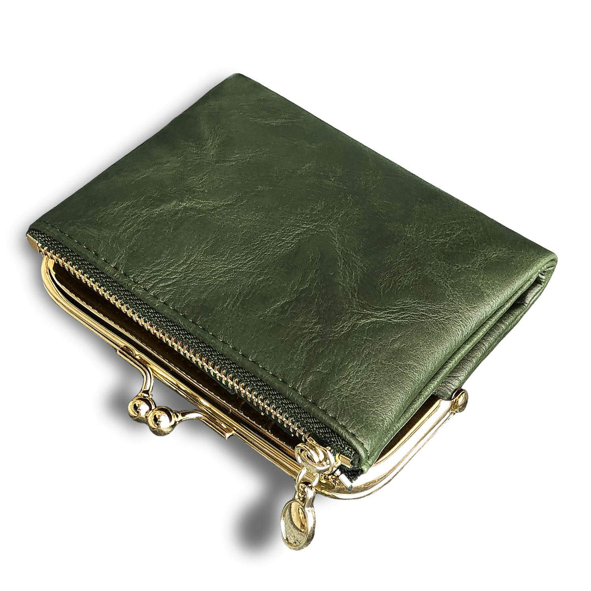 Womens Small RFID Compact Bifold Wallet — Vintage Kiss-Lock Coin Purse