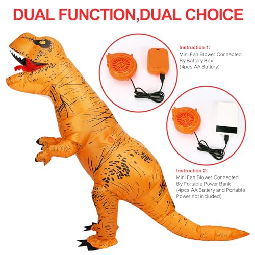 Inflatable T-Rex Costume, Adult&Kid Dinosaur Blow Up Suit for Halloween Cosplay Themed Parties, Dino Costume