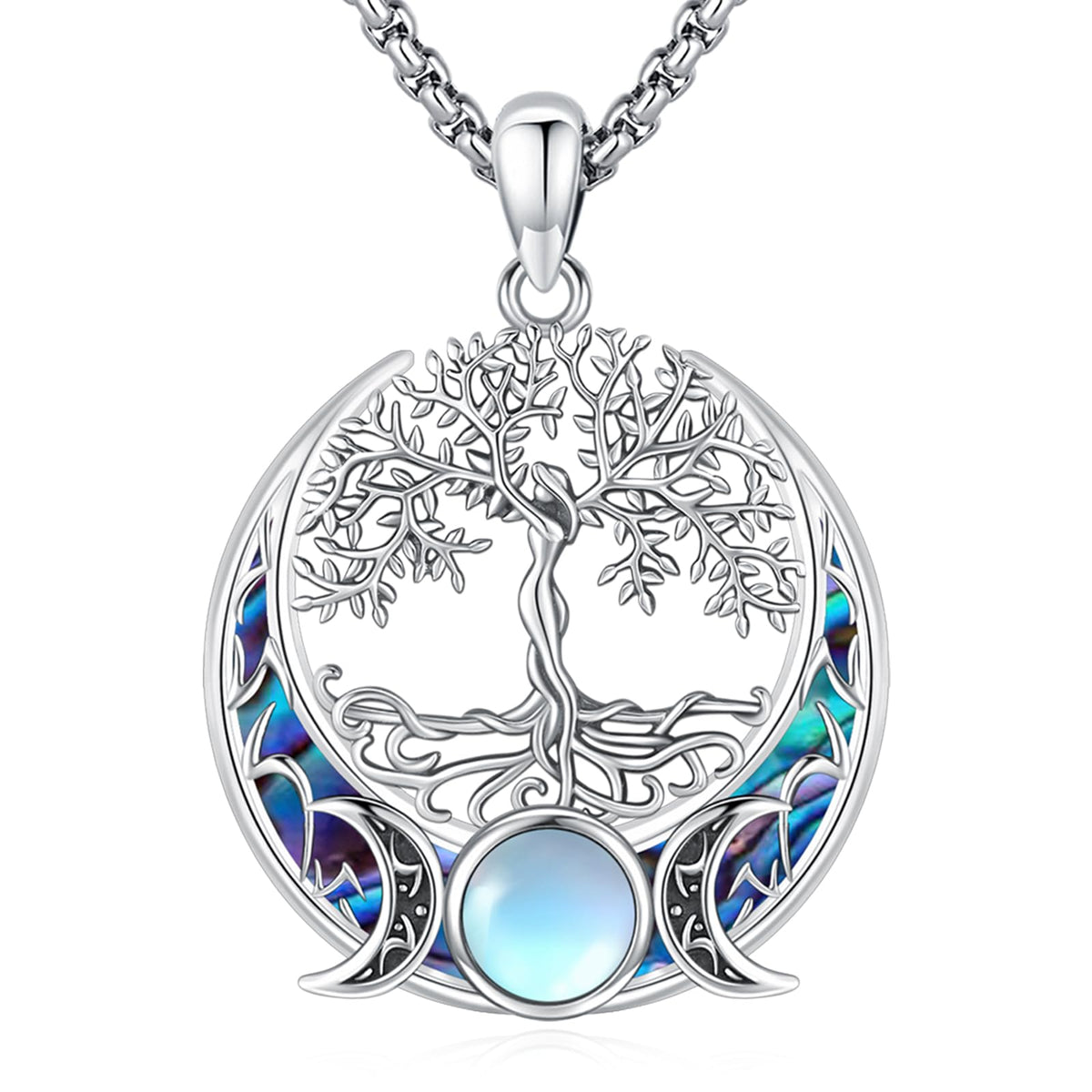 Sterling Silver Pentagram Necklace Triple Moon