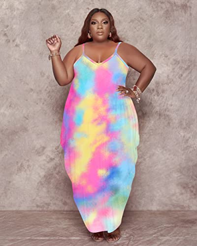 Tycorwd Women's Plus Size Casual Maxi Dresses Short Sleeve Loose Beach Dress Sundress with Pockets