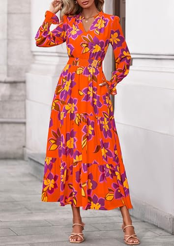 PRETTYGARDEN Women's Floral Maxi Dress Fall A Line Wedding Guest Dresses