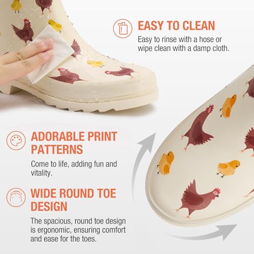 Rubber Mid-calf Rain Boots For Women, Waterproof Insulated