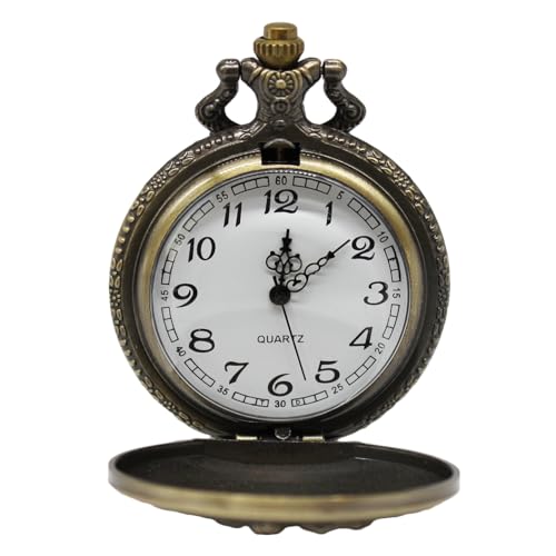 Vintage Quartz Pocket Watch with Flower Pattern Cover and Chain for Wo Secondary image