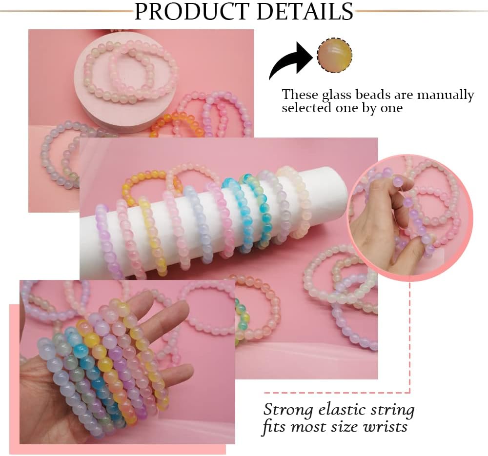 SAMOCO 18Pcs 8mm Glass Beaded Stretch Bracelets for Women