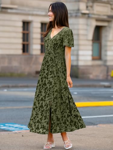 Simplee Women's Velvet Maxi Dress V Neck Short Sleeve Empire Waist Semi Formal Long Cocktail Dresses