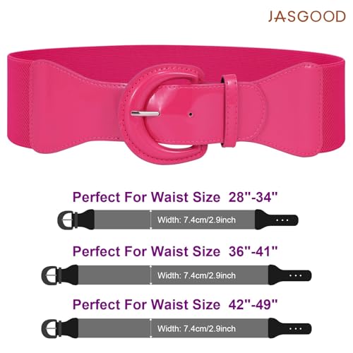 JASGOOD Women Wide Elastic Belts Vintage Chunky Buckle Patent Leather Belt