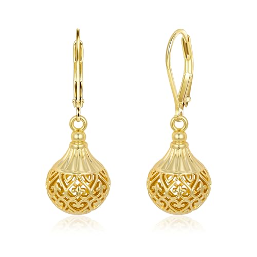 Women's Filigree Gold Silver Earrings with Hypoallergenic Leverback Texture Main image