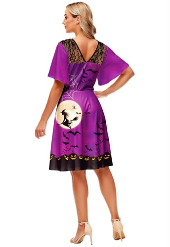 Women Halloween Dress Lace Flutter Sleeve A-Line Party Dresses