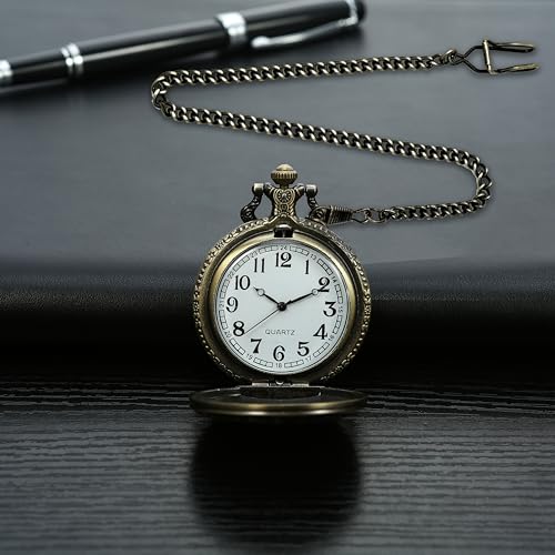 Retro Flower Openwork Cover Quartz Pocket Watch with Chain Half Hunter Secondary image
