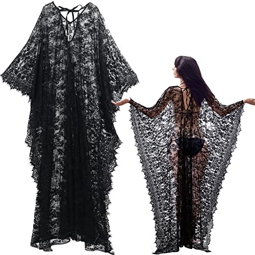 Mepase Boho Witch Lace Kimono Kaftan Dress Robe Beach Bikini Swimsuit