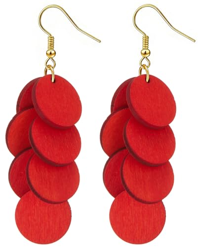 Bohemian Wooden Layered Disc Dangle Earrings Main image
