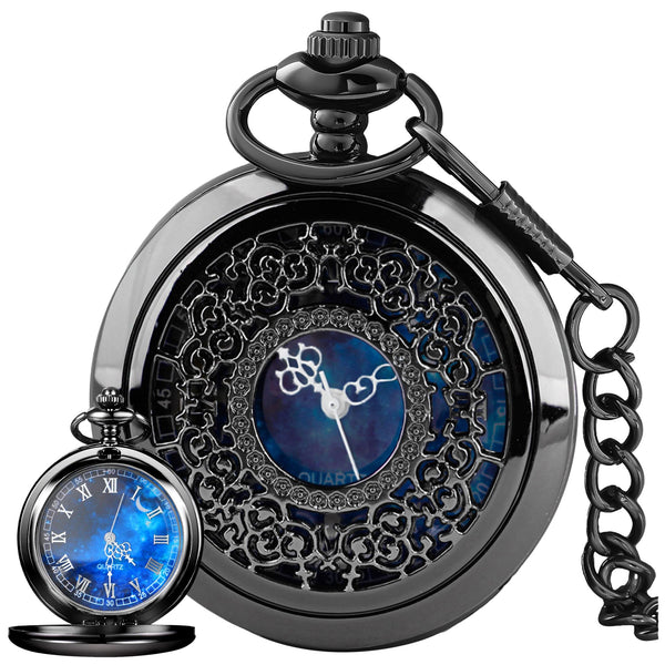 Starry Blue Roman Numeral Quartz Pocket Watch