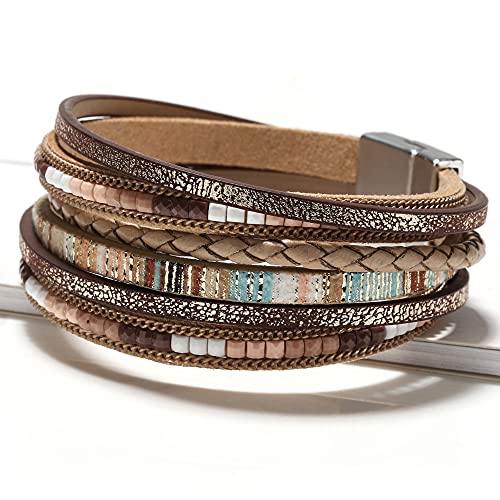 Fesciory Leather Wrap Bracelets for Women, Boho Western Layered Jewelry