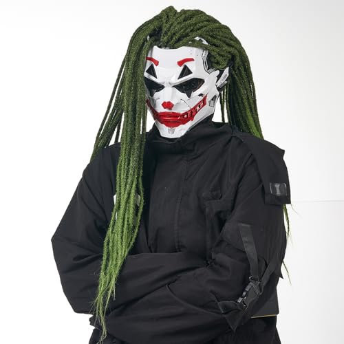 IUUBVV Futuristic Clown Mask, White and Red, Cosplay Costume Accessory
