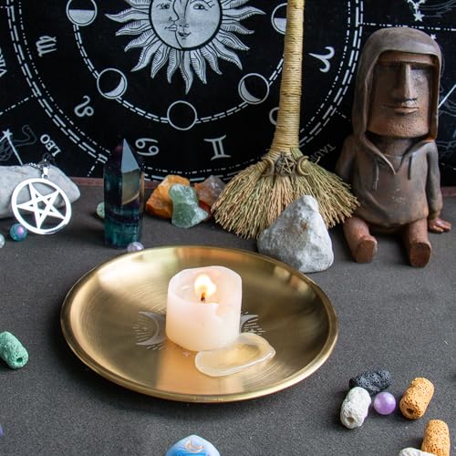 Offering Bowl Prayer Ritual Plate Great for Wicca, Altar use, Ritual use, Incense Burner, smudging Bowl, Decoration (Golden Triple Moon)