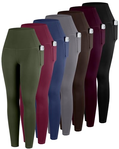 Leggings With Pockets For Women, 7 Packs High Waisted
