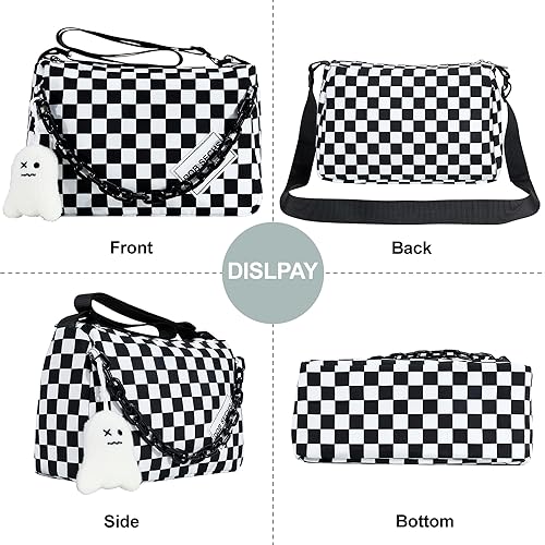 Black & White Checkered Crossbody Messenger Bag