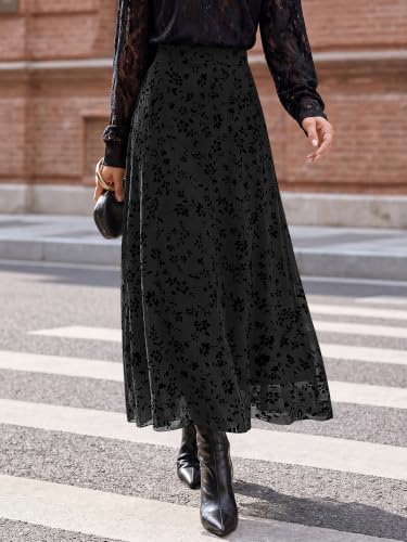 BTFBM Womens Floral Mesh Maxi Skirts Long Tulle Skirt
