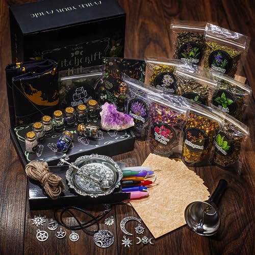 LAVEVE Witchcraft Supplies Kit for Spells, 56 PCS Beginner Witch Box